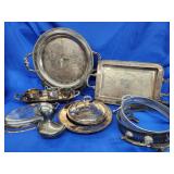 Silverplate.  Round tray,  rectangular tray,