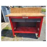 Craftsman wood bench with wood top. 2 drawer 48"