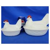 2 vintage Westmoreland Milkglass Hen on Nest.