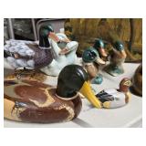 Duck lot - 3 wood Decoys , 4 ceramic ducks 1 chip