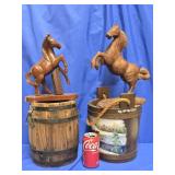 Woodware - 2 Wood Carved horses , 2 MCM wood