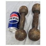 Pair Antique Cast Iron  Dumbbells total weight 9