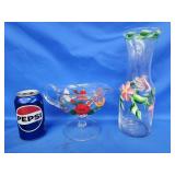 Hand painted carafe and pedestal creamer.  Look