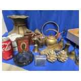 Lot - Brass sack vase ,  6 brass nells , Prince