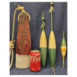 Nautical Vintage (3) Bobbers and Fisherman's  Trap