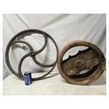 Vintage 16' Wood Pulley Belt wheel and 22' Iron