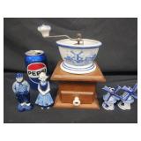 Hand crank coffee grinder w/ Delft style hopper,