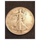1945 Silver Walking Liberty half dollar coin.