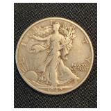 1942 D Silver Walking Liberty half dollar coin.