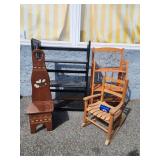 2 folding shelves and child's rocker and child's