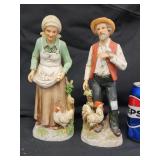2 Homco figurines.   Farmer and wife.   Look at