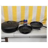 3 Cast Iron Pans - Deep Frying Skillet wirh lid