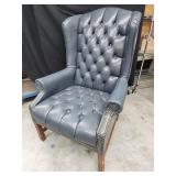 Blue Grey tufted wingback armchair with nail head