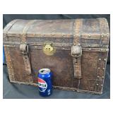 Reproduction Leather Bound Dome top Trunk , brass