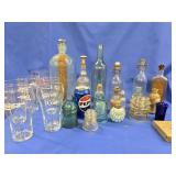 Old Bottles , insulators,  6 Coca-Cola glasses ,