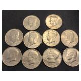 10 Kennedy Bicentennial 1976 half dollar coins.