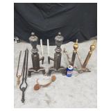 2 pairs andirons / fire dogs, fire place tools
