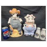 2 cow cookie jars and Chesapeake Bay milk bottle