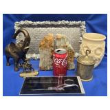 Lot - Natural Stone Bookends,  Brass Elephant,