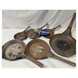 6 Chuck Wagner cold handle Fry Pans  graduated