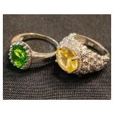 2 Sterling silver rings with colored center