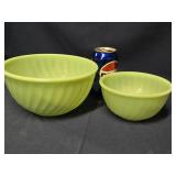 2 Fire King Jadeite Green Mixing Bowls Swirl