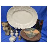 Lot - Chalkware Cat Bank , 23' Turkey Platter