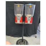 2 Vintage Oak Candy Dispensers on meyal vase ,