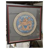 15' dia. Embroidered Dragon Framed 22' also the