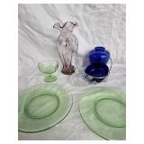 Lot - hand painted ruffle top vase not marked ,