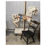 Wood Carousel Horse mounted on Brass Pole 43"