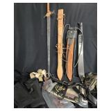 Lot - Machete with sheath,  Sword sheath,  7 gun
