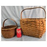 2 Antique Baskets , aged patina , 9" dia. Woven