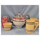 Lot  -  Decorated Teapot with metal lod, spout,