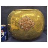 Hammered Brass Jardiniere cache  pot  9.5"h