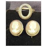 10 K gold ring and 10 K gold hand carved cameo