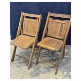 2 Antiqu Wood Slat  Folding chairs , different