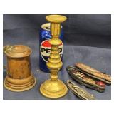 Lot - 3 Penknives , Solid Brass candlestick