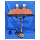 Double light parlor lamp.  Metal base.  Look at