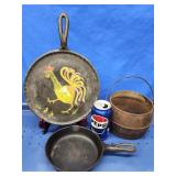 Vintage skillet griddle with painted folkart