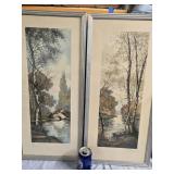 Pair Impressionist Artist Lithographs Lake scene