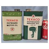 2 Texaco Motor Oil Cans , can on left has half
