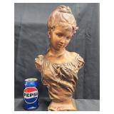 Chaulkware Art Nouveau bust of woman wearing an
