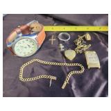 Vintage bracelet,  cross, watch fob chain