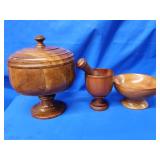 Wood turned Pedestal tureen w/ cover, mortar and