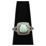 Sterling square fire opal ring, lab created