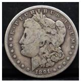 1891O Morgan silver dollar