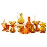 Estate lot of amber glassware items