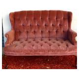 Vintage tufted burgundy settee
