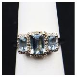Sterling 3 stone blue topaz ring, lab created
